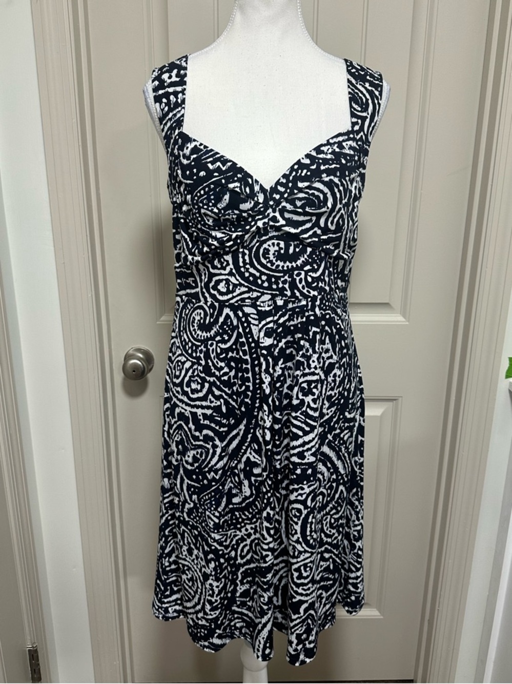 LOFT Navy and White Paisley Midi Dress